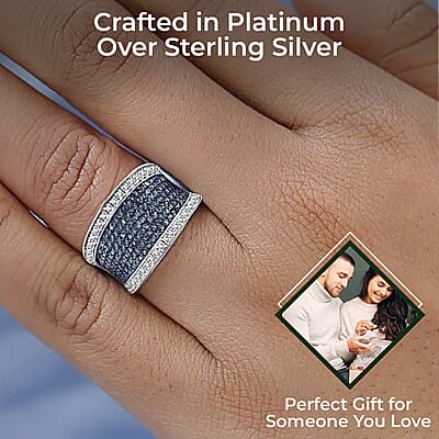 Blue and White Diamond 1.00 ctw Ring,  Diamond Cluster Ring, Rhodium & Platinum Over Sterling Silver Ring, Diamond Promise Ring (Size 10.0)