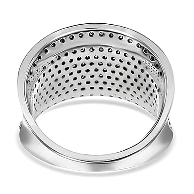 Blue and White Diamond 1.00 ctw Ring,  Diamond Cluster Ring, Rhodium & Platinum Over Sterling Silver Ring, Diamond Promise Ring (Size 10.0)