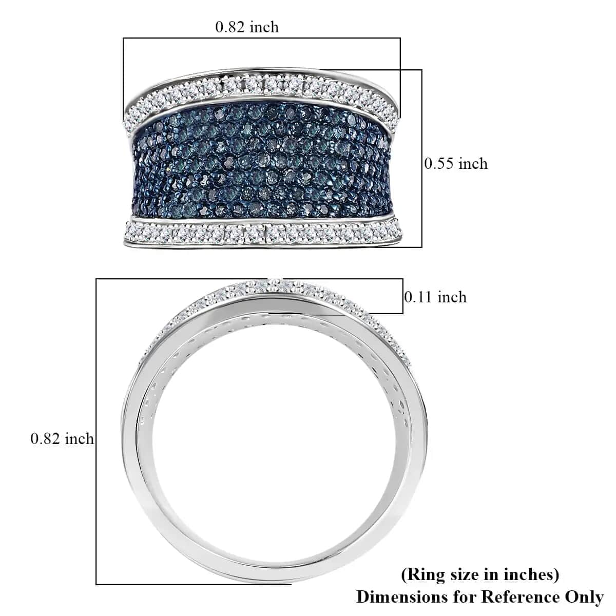 Blue and White Diamond 1.00 ctw Ring,  Diamond Cluster Ring, Rhodium & Platinum Over Sterling Silver Ring, Diamond Promise Ring (Size 8.0) image number 5