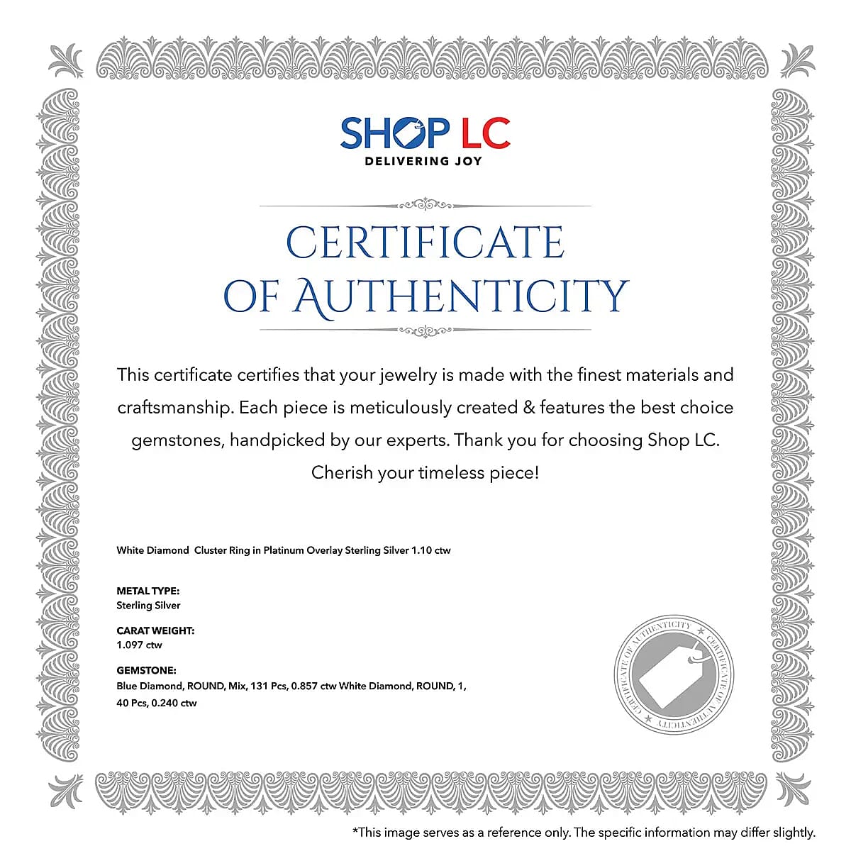 Blue and White Diamond 1.00 ctw Ring,  Diamond Cluster Ring, Rhodium & Platinum Over Sterling Silver Ring, Diamond Promise Ring (Size 9.0) image number 6