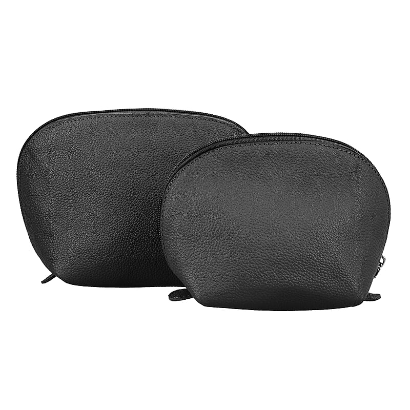 Set of 2 Black Genuine Leather Nesting Pouch