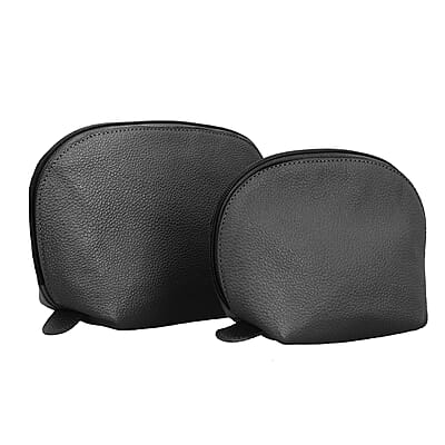 Set of 2 Black Genuine Leather Nesting Pouch