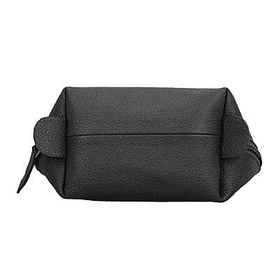 Set of 2 Black Genuine Leather Nesting Pouch