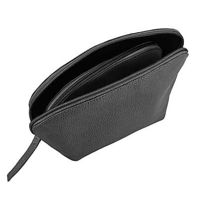 Set of 2 Black Genuine Leather Nesting Pouch