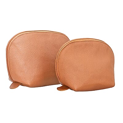 Set of 2 Tan Genuine Leather Nesting Pouch