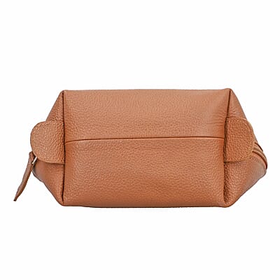 Set of 2 Tan Genuine Leather Nesting Pouch
