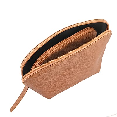 Set of 2 Tan Genuine Leather Nesting Pouch