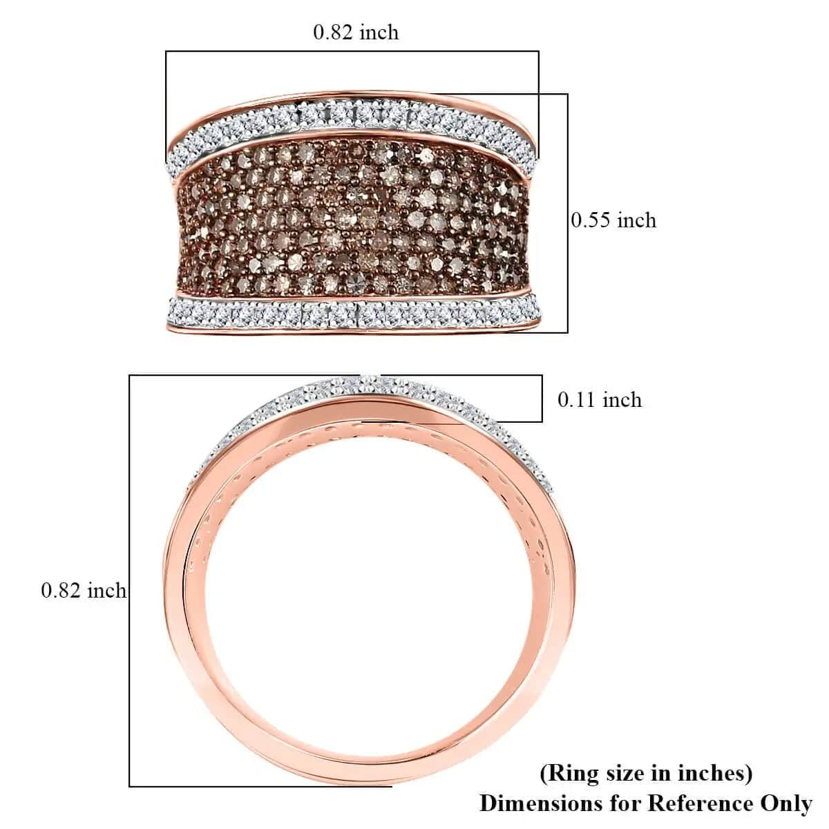 Natural Champagne Diamond 1.00 ctw Ring,  Diamond Cluster Ring, Rhodium & Vermeil Rose Gold Over Sterling Silver Ring, Diamond Promise Ring (Size 10.0) image number 6