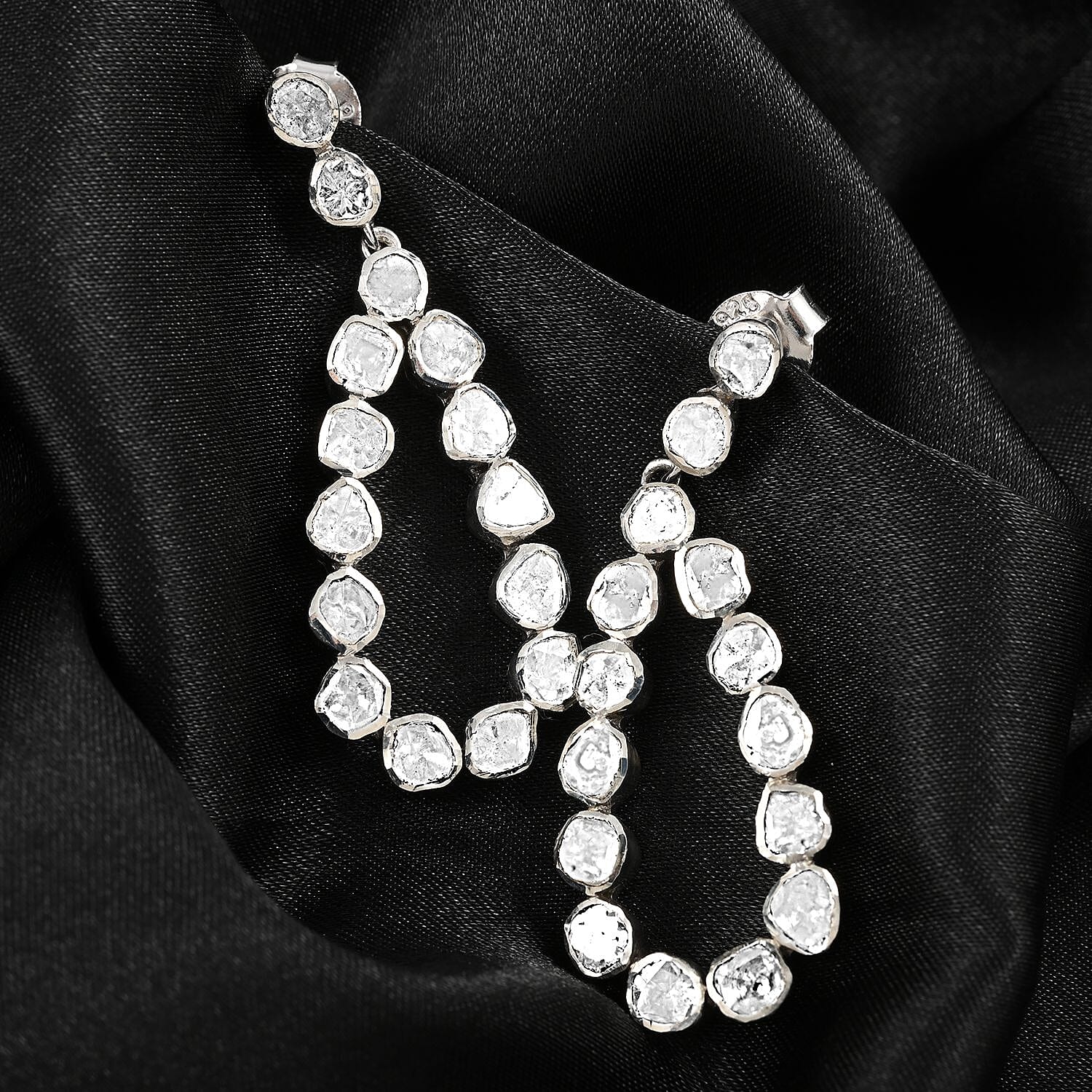 Polki Diamond Drop Earrings in Platinum Over Sterling Silver 2.00 ctw