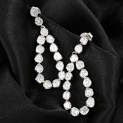 Polki Diamond Drop Earrings in Platinum Over Sterling Silver 2.00 ctw