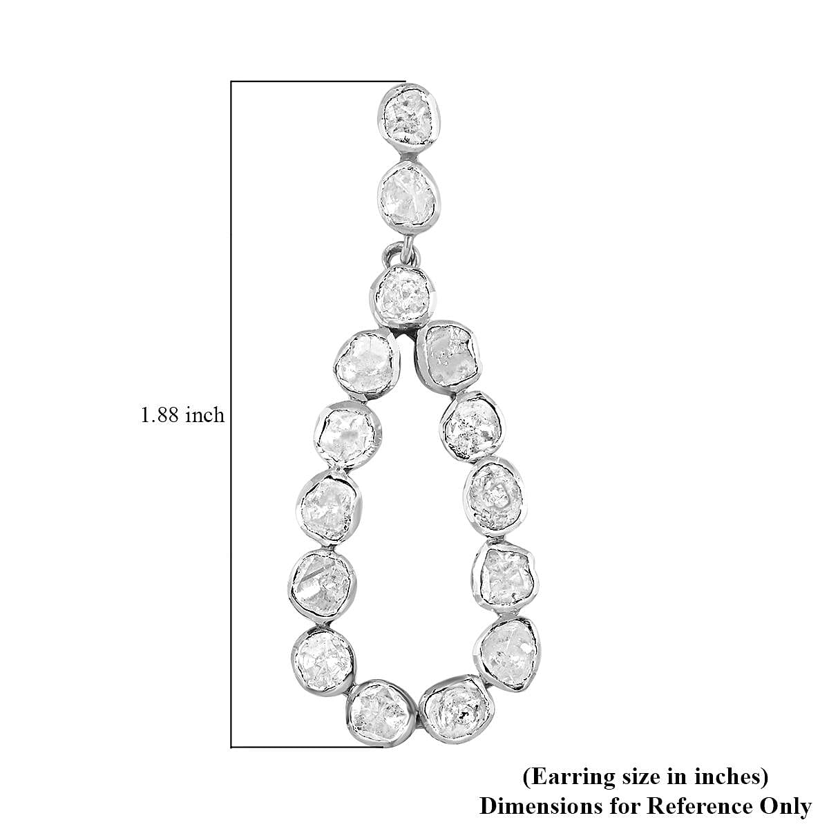 Polki Diamond Drop Earrings in Platinum Over Sterling Silver 2.00 ctw