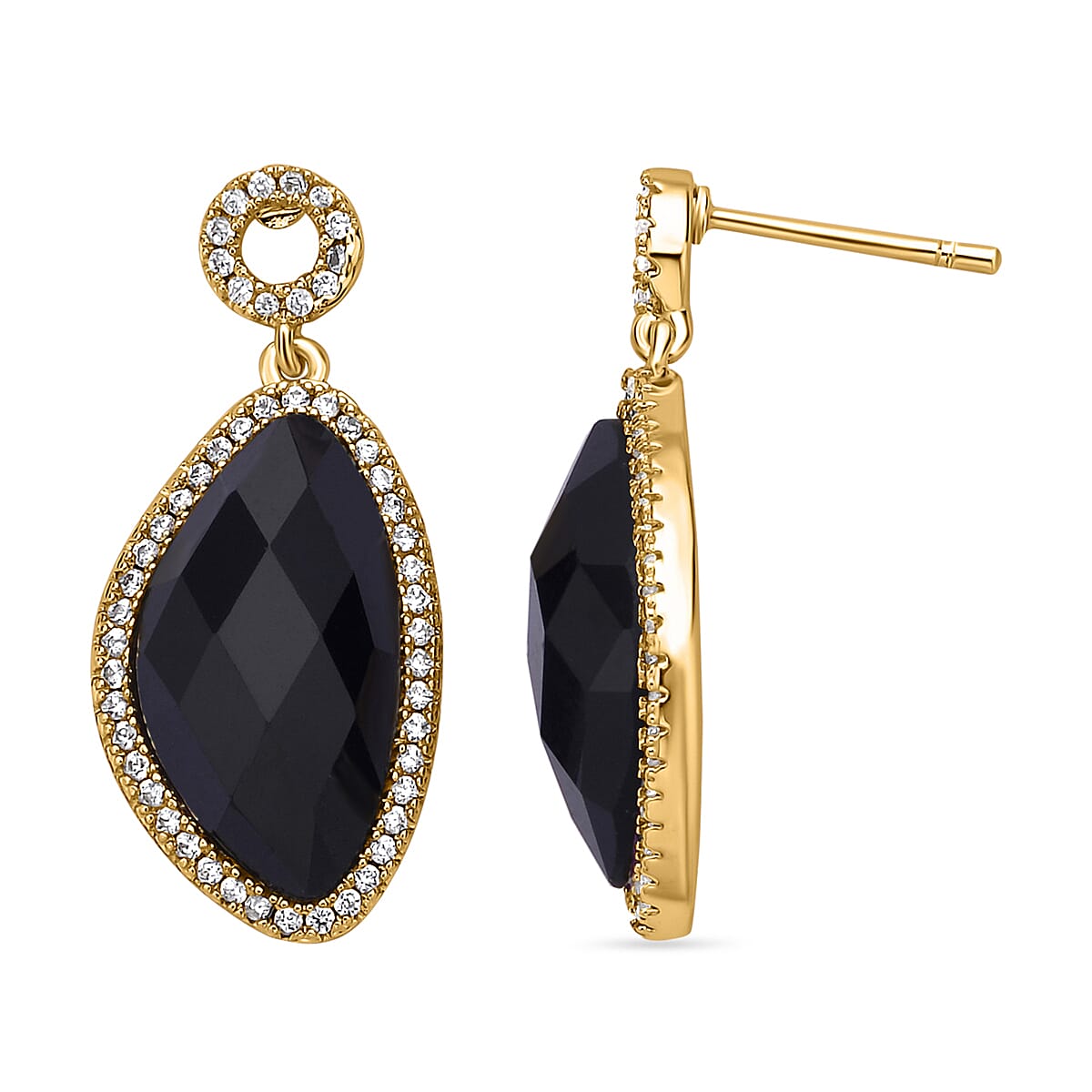Black Agate (D) and Simulated Diamond 7.00 ctw Earrings in Platinum Bond