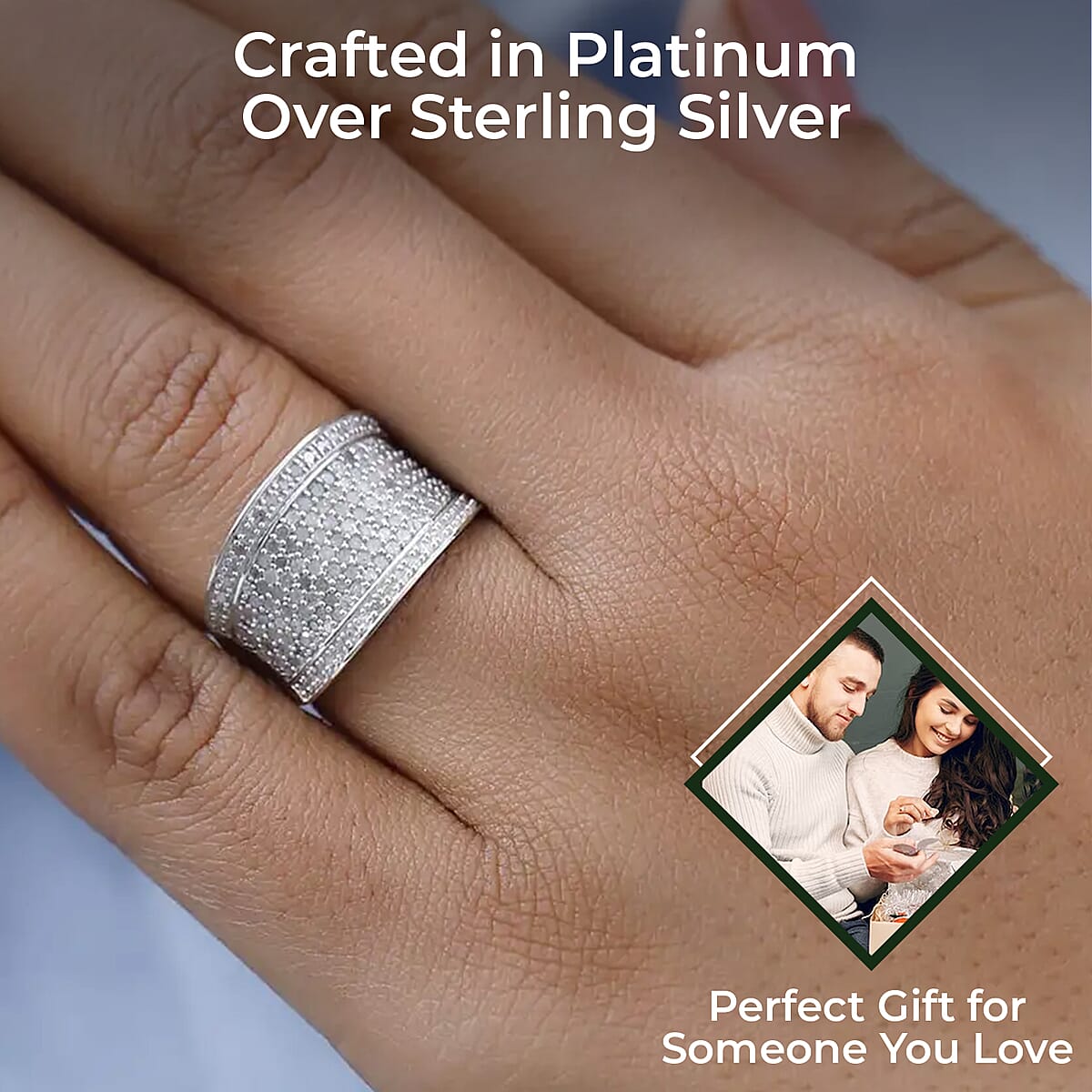 Diamond 1.00 ctw Ring,  Diamond Cluster Ring, Platinum Over Sterling Silver Ring, Diamond Promise Ring (Size 7.0) image number 2