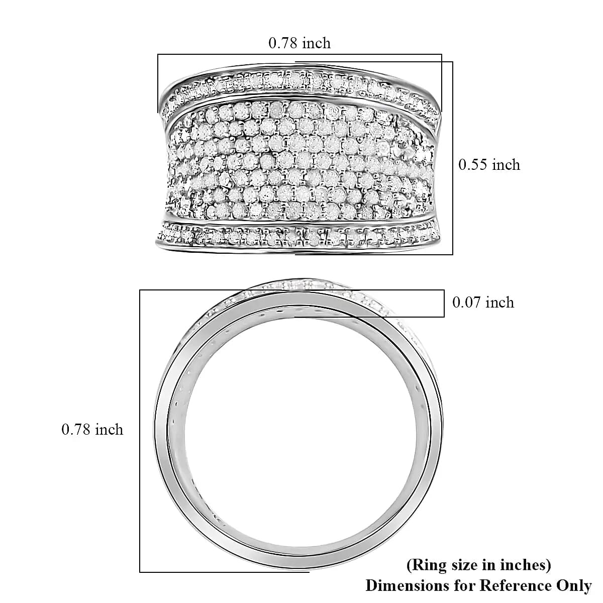 Diamond 1.00 ctw Ring,  Diamond Cluster Ring, Platinum Over Sterling Silver Ring, Diamond Promise Ring (Size 7.0) image number 6