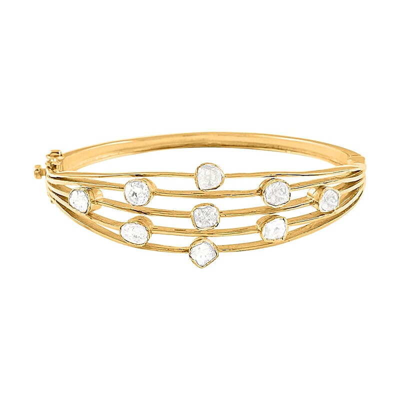 Polki Diamond Bangle Bracelet in Vermeil Yellow Gold Over Sterling Silver (7.25 in) 2.00 ctw