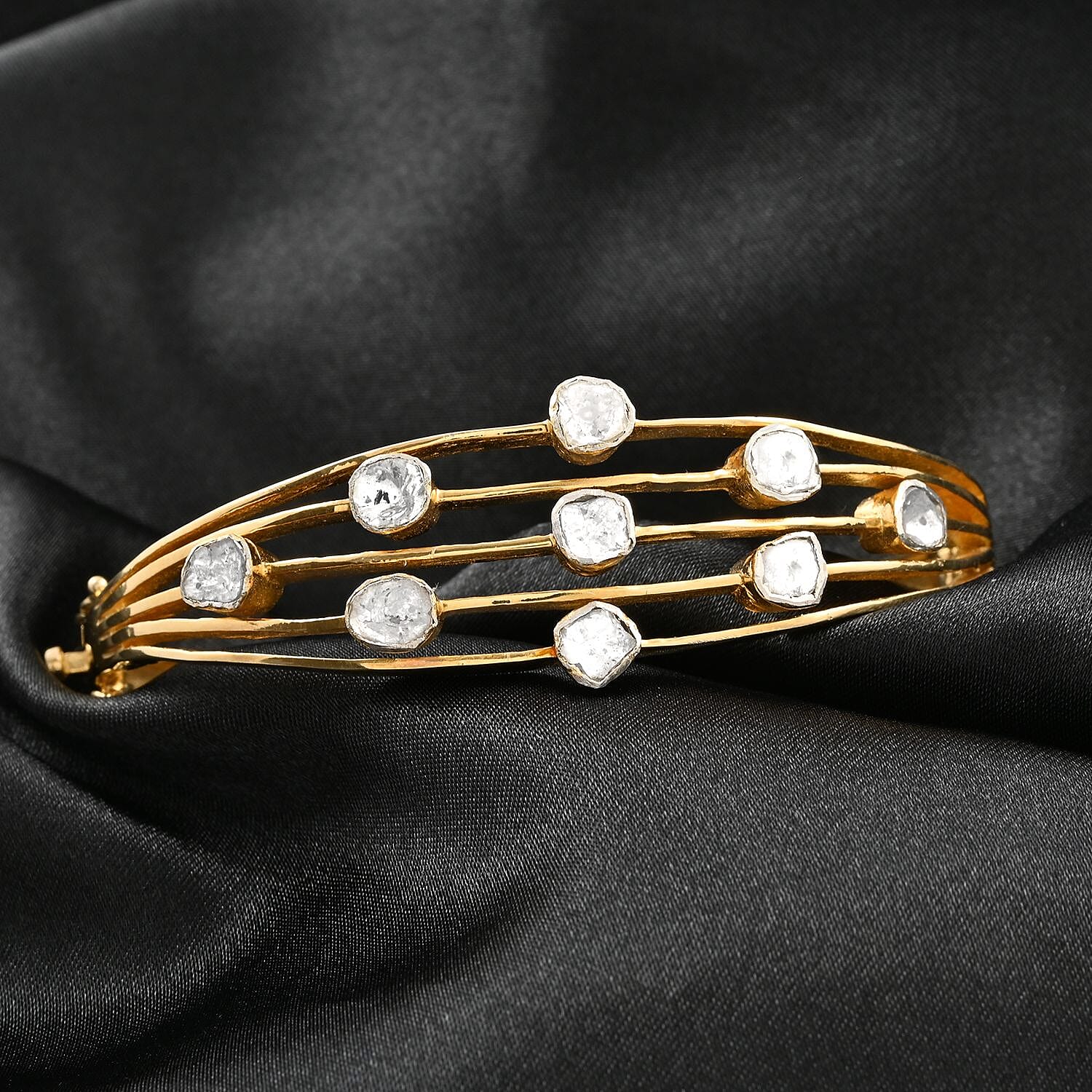 Polki Diamond Bangle Bracelet in Vermeil Yellow Gold Over Sterling Silver (7.25 in) 2.00 ctw