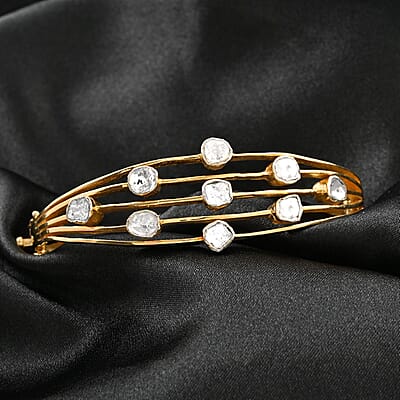 Polki Diamond Bangle Bracelet in Vermeil Yellow Gold Over Sterling Silver (7.25 in) 2.00 ctw