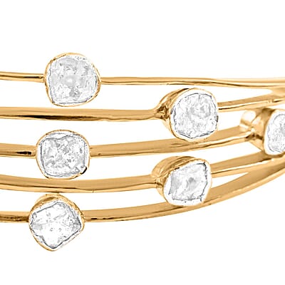 Polki Diamond Bangle Bracelet in Vermeil Yellow Gold Over Sterling Silver (7.25 in) 2.00 ctw