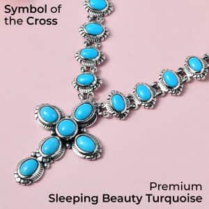 Sleeping Beauty Turquoise Cross Necklace in Sterling Silver| Artisan Crafted Cross Pendant| Religious Jewelry For Women (18 Inches) 8.35 ctw