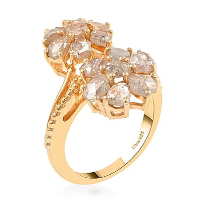 Rose Cut Natural Champagne Diamond Bypass Floral Ring in Vermeil Yellow Gold Over Sterling Silver (Size 10.0) 2.50 ctw