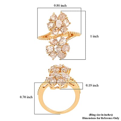 Rose Cut Natural Champagne Diamond Bypass Floral Ring in Vermeil Yellow Gold Over Sterling Silver (Size 10.0) 2.50 ctw