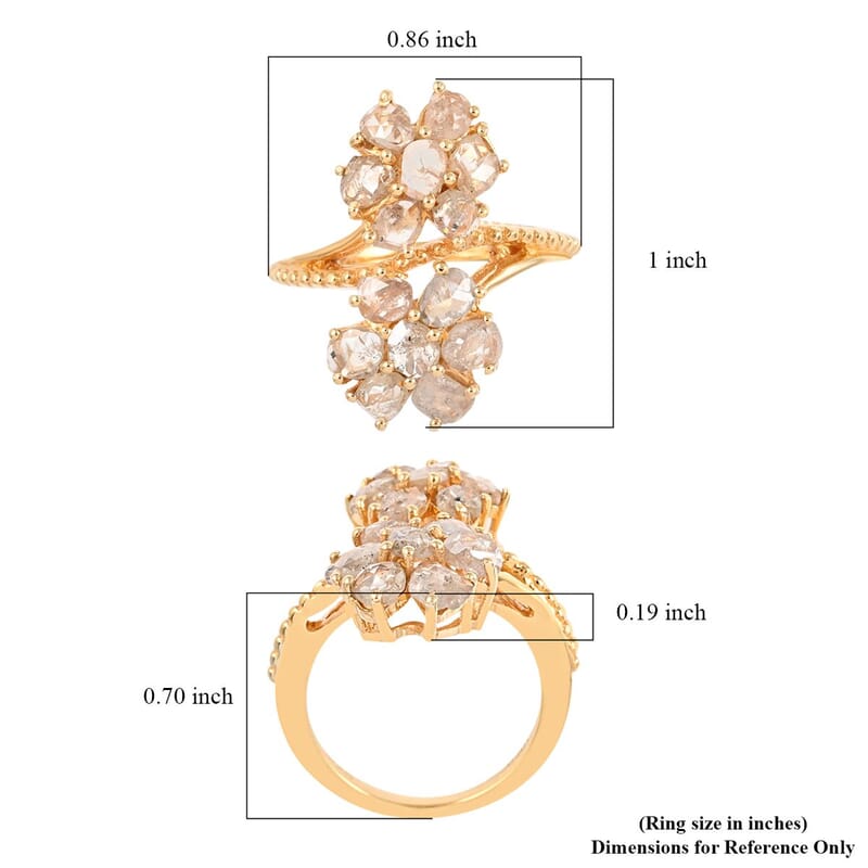 Rose Cut Natural Champagne Diamond Bypass Floral Ring in Vermeil Yellow Gold Over Sterling Silver (Size 10.0) 2.50 ctw