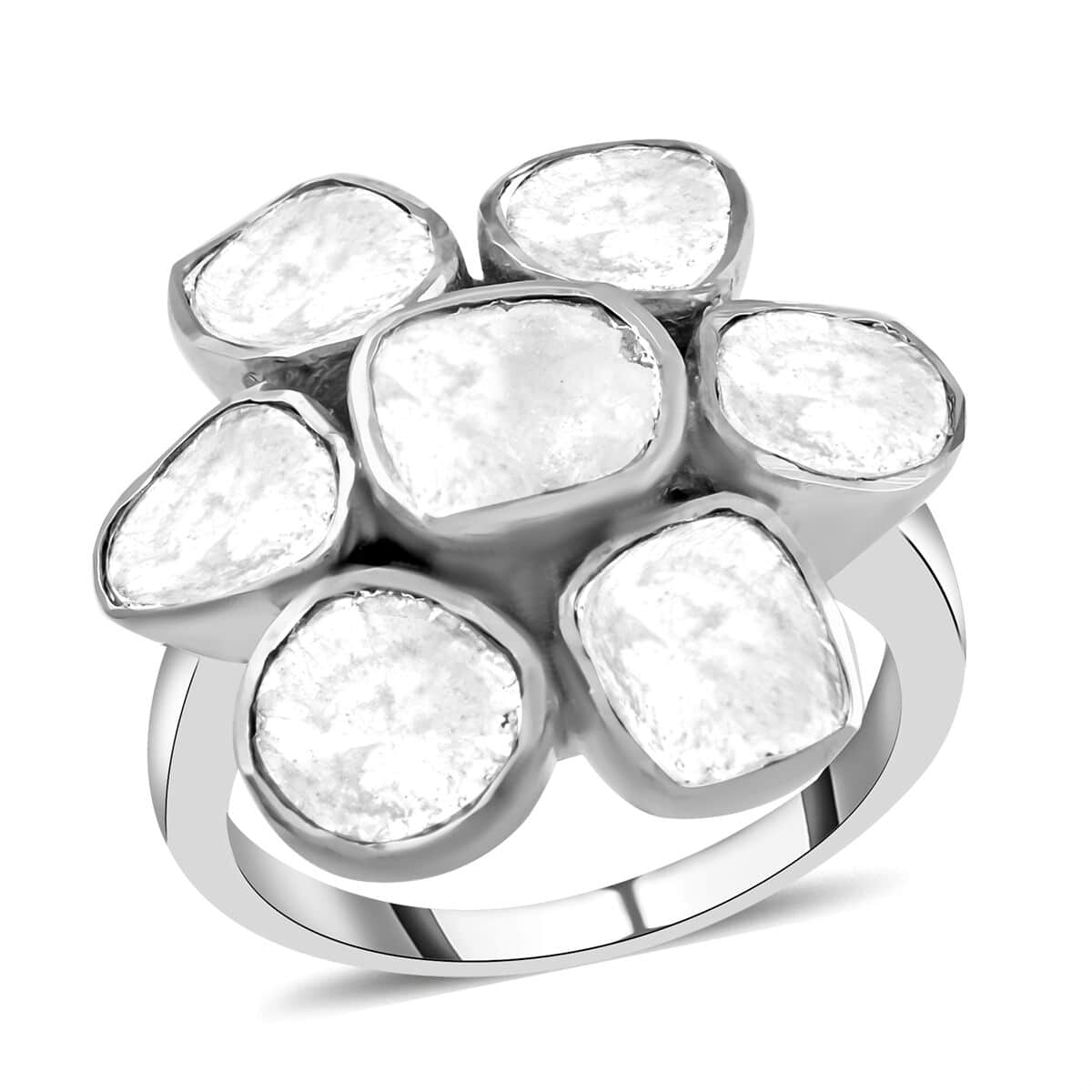 Polki Diamond Floral Ring in Platinum Over Sterling Silver 2.00 ctw image number 0
