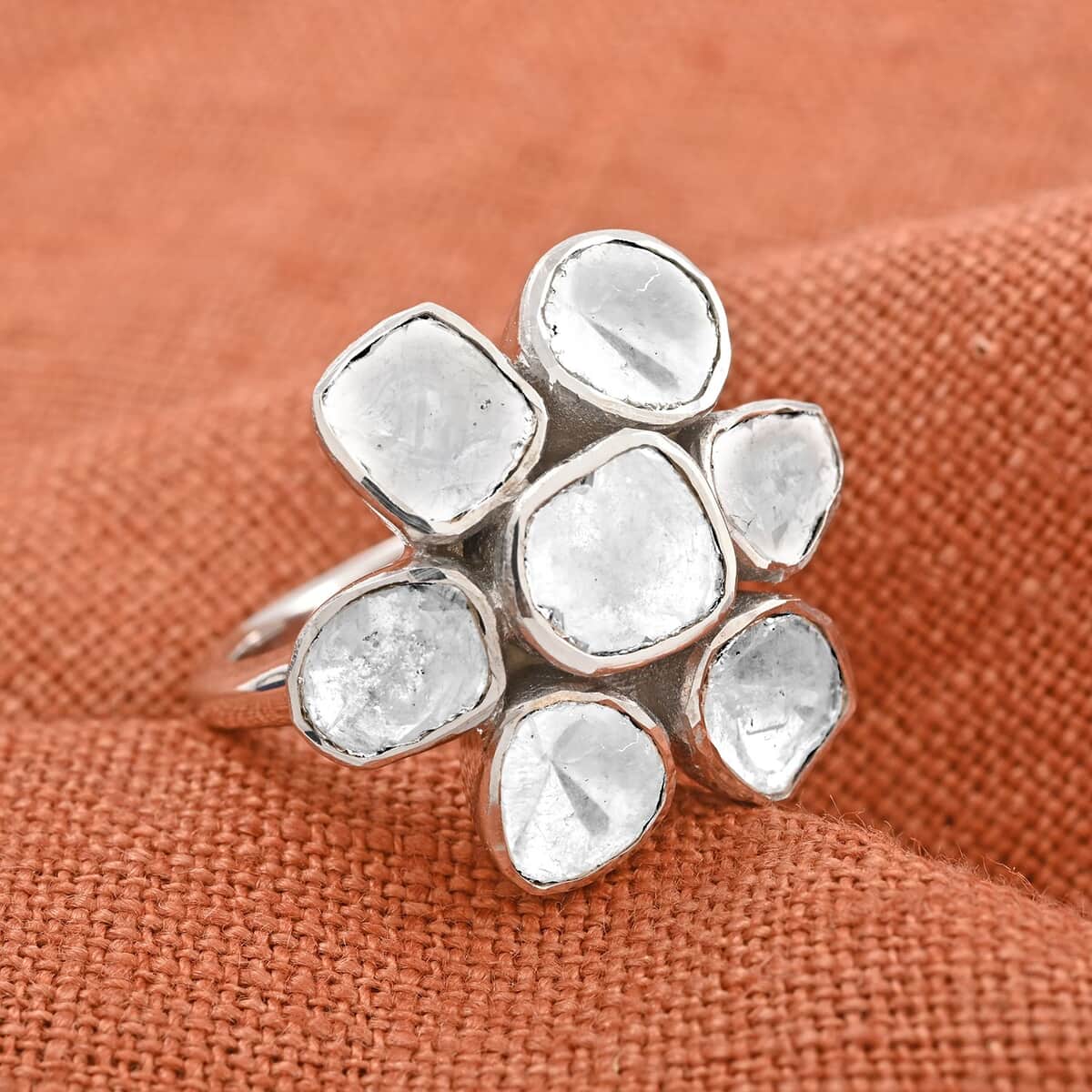 Polki Diamond Floral Ring in Platinum Over Sterling Silver 2.00 ctw image number 1