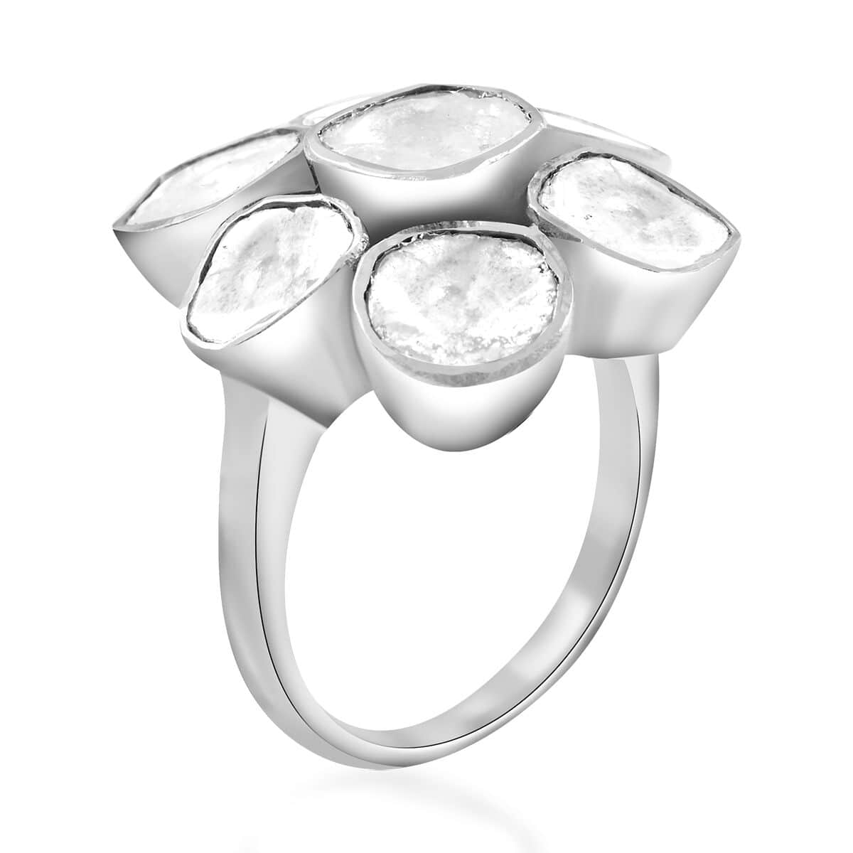 Polki Diamond Floral Ring in Platinum Over Sterling Silver 2.00 ctw image number 3