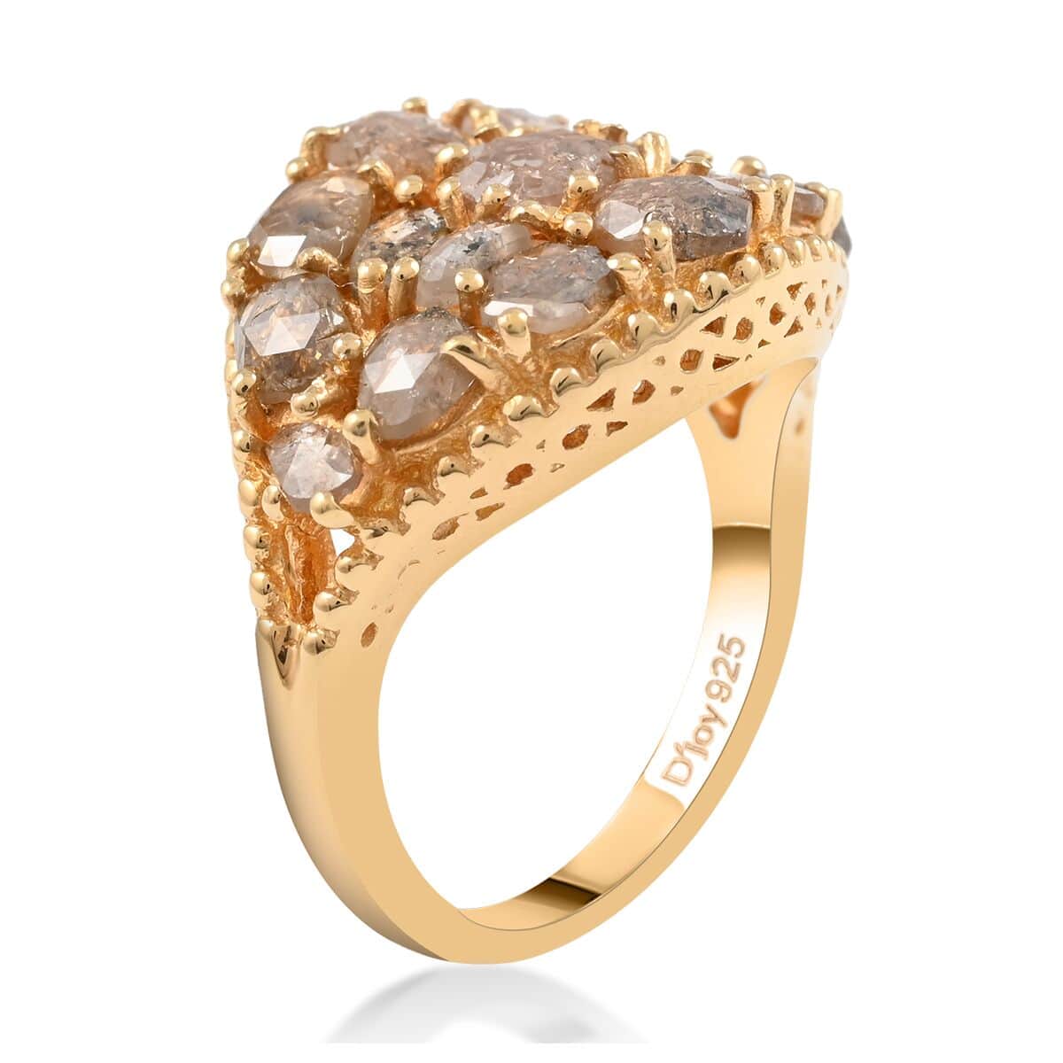 Rose Cut Natural Champagne Diamond Cluster Ring in Vermeil Yellow Gold Over Sterling Silver 3.50 ctw image number 3