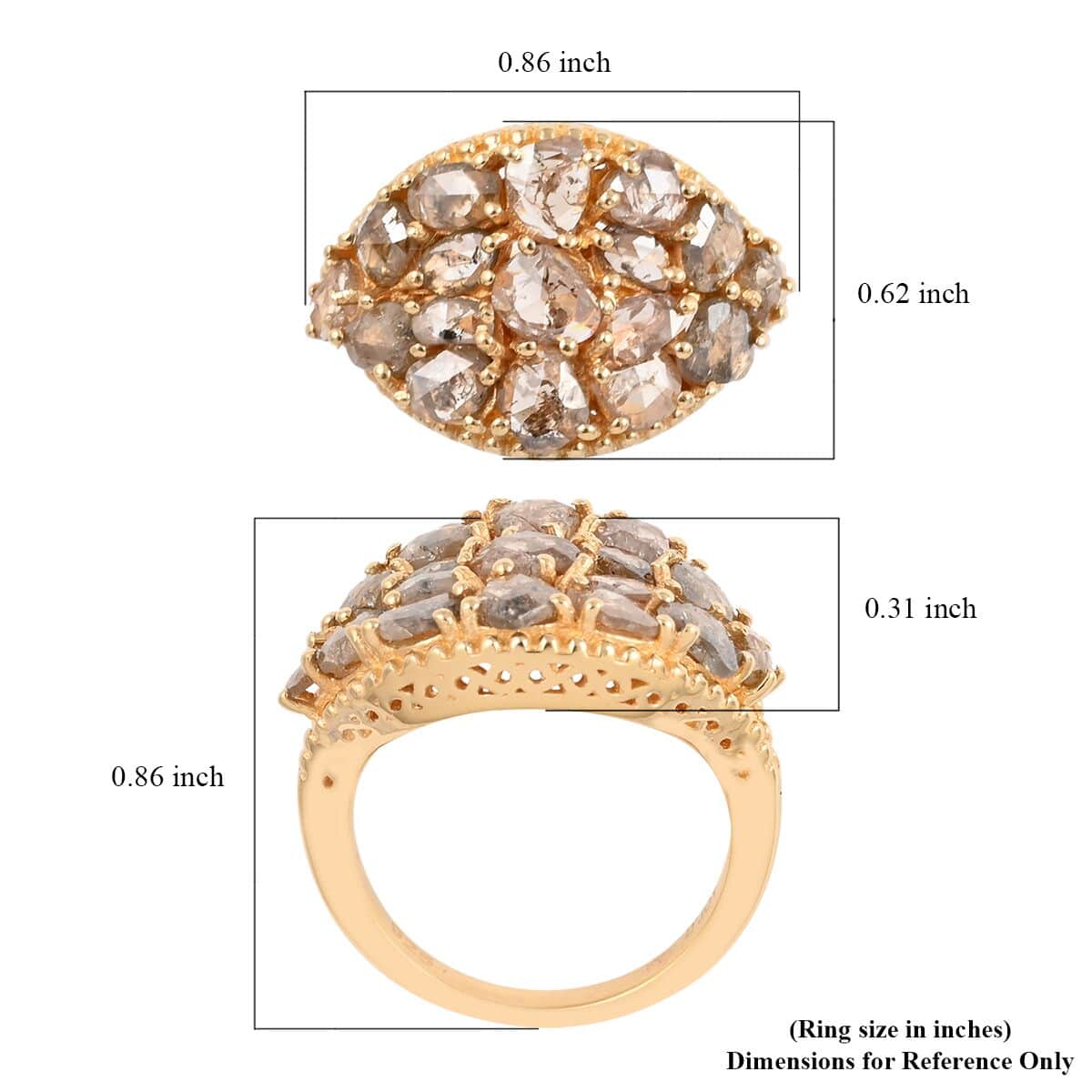 Rose Cut Natural Champagne Diamond Cluster Ring in Vermeil Yellow Gold Over Sterling Silver 3.50 ctw image number 4