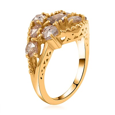 Rose Cut Natural Champagne Diamond Ring in Vermeil Yellow Gold Over Sterling Silver (Size 10.0) 1.50 ctw