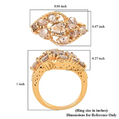 Rose Cut Natural Champagne Diamond Ring in Vermeil Yellow Gold Over Sterling Silver (Size 10.0) 1.50 ctw