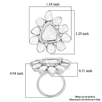 Polki Diamond Floral Ring in Platinum Over Sterling Silver (Size 10.0) 3.00 ctw
