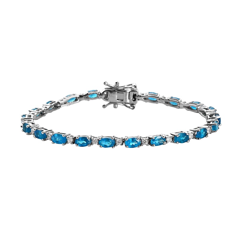 Malgache Neon Apatite and White Zircon Bracelet in Platinum Over Sterling Silver (6.50 In) 5.75 ctw