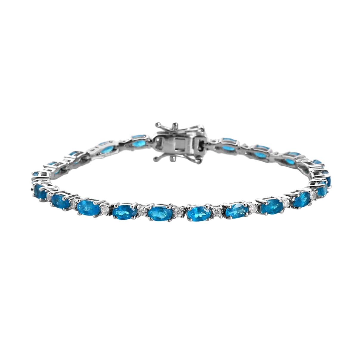 Doorbuster Malgache Neon Apatite and Natural White Zircon Bracelet in Platinum Over Sterling Silver (6.50 In) 8 Grams 5.75 ctw image number 0