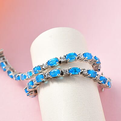 Malgache Neon Apatite and White Zircon Bracelet in Platinum Over Sterling Silver (6.50 In) 5.75 ctw