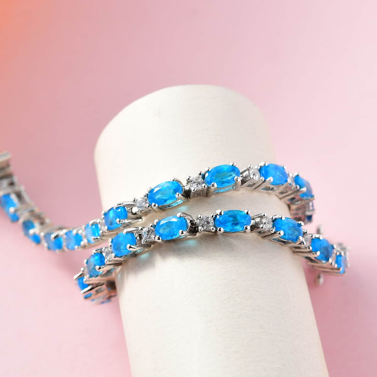 Doorbuster Malgache Neon Apatite and Natural White Zircon Bracelet in Platinum Over Sterling Silver (6.50 In) 8 Grams 5.75 ctw image number 1