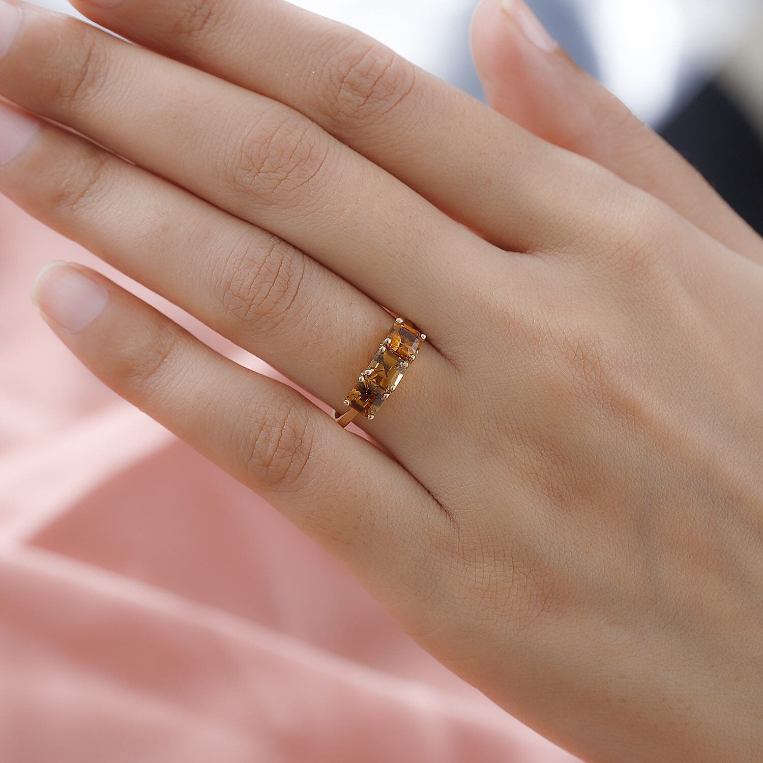 Asscher Cut Natural Tanzanian Golden Tourmaline 3 Stone Ring in Vermeil Yellow Gold Over Sterling Silver (Size 10.0) 1.65 ctw
