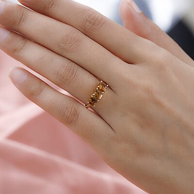 Asscher Cut Natural Tanzanian Golden Tourmaline 3 Stone Ring in Vermeil Yellow Gold Over Sterling Silver (Size 10.0) 1.65 ctw