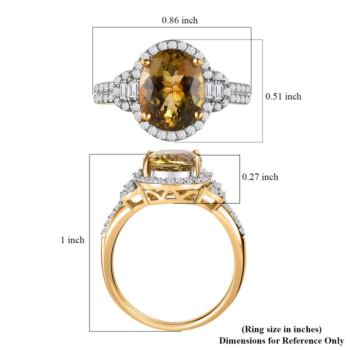 Luxoro 14K Yellow Gold Premium Golden Tanzanite and G-H I3 Diamond Ring (Size 10.0) 3.50 Grams 3.10 ctw image number 5