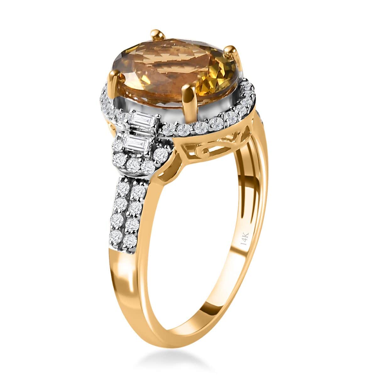 Luxoro 14K Yellow Gold Premium Golden Tanzanite and G-H I3 Diamond Ring (Size 8.0) 3.10 ctw image number 3