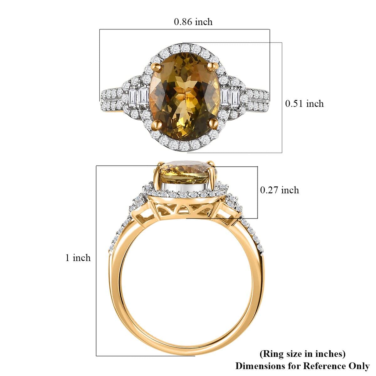 Luxoro 14K Yellow Gold Premium Golden Tanzanite and G-H I3 Diamond Ring (Size 8.0) 3.10 ctw image number 5