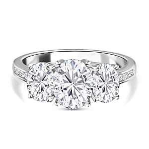 Moissanite 4.14 ctw Ring in Rhodium Over Sterling Silver (Size 11.5)