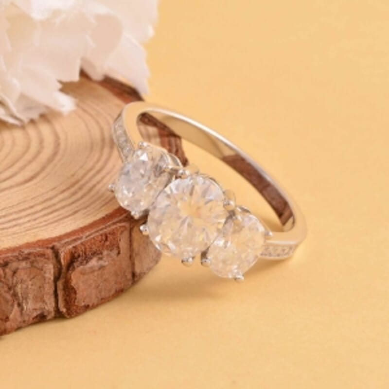 Moissanite 4.14 ctw Ring in Rhodium Over Sterling Silver (Size 11.5)