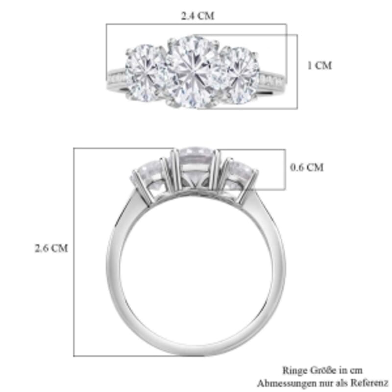 Moissanite 4.14 ctw Ring in Rhodium Over Sterling Silver (Size 11.5)