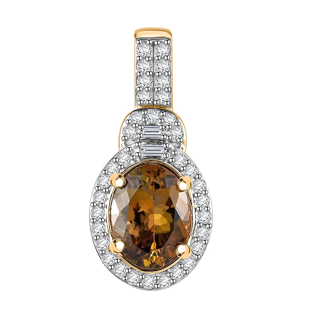 Luxoro 14K Yellow Gold Premium Golden Tanzanite and G-H I3 Diamond Halo Pendant 2.25 ctw image number 0