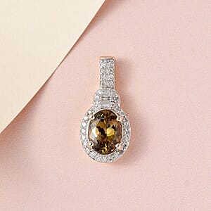LuxoroPremium Golden Tanzanite and G-H I3 Diamond 2.25 ctw Halo Pendant in 14K Yellow Gold