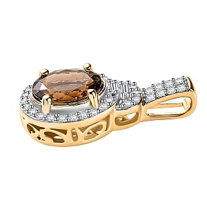 LuxoroPremium Golden Tanzanite and G-H I3 Diamond 2.25 ctw Halo Pendant in 14K Yellow Gold