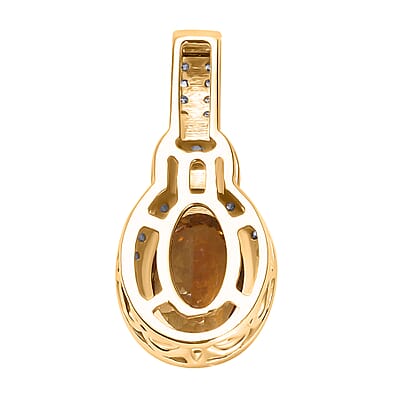 Luxoro Premium Golden Tanzanite and G-H I3 Diamond 2.25 ctw Halo Pendant in 14K Yellow Gold